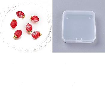 20Pcs Transparent Glass Pendants, Strawberry Charm, with Golden Alloy Loops, Red, 17x12mm