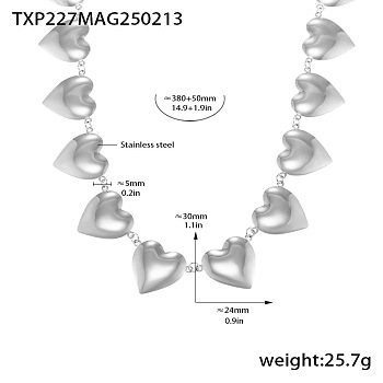 316L Surgical Stainless Steel Heart Link Chain Necklaces for Women, Tarnish Free, Stainless Steel Color, 14.96 inch(38cm)