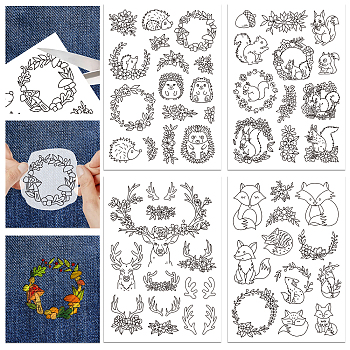 4 Sheets 11.6x8.2 Inch Stick and Stitch Embroidery Patterns, Non-woven Fabrics Water Soluble Embroidery Stabilizers, Fox, 297x210mmm