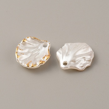 Opaque Frosted Resin Pendants, Leaf Charm, with Gold Stamping Edges, White, 17~17.5x15x4mm, Hole: 2mm
