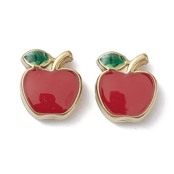 Ion Plating(IP) 304 Stainless Steel Beads, with Enamel, Apple, Real 18K Gold Plated, Red, 10x8.5x3.7mm, Hole: 1.3mm