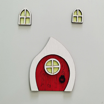 Miniature Luminous Wooden Door & Window, Glow in the Dark Dollhouse Building Accessories, Red, 5x100mm