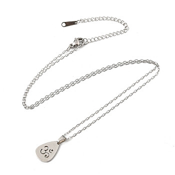 201 Stainless Steel Teardrop with Yoga Pendant Necklace with Cable Chains, Stainless Steel Color, 17.56 inch(44.6cm)