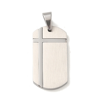 Non-Tarnish 304 Stainless Steel Pendants, Rectangle Charm, Stainless Steel Color, 34.5x17.5x2mm, Hole: 7x5.5mm
