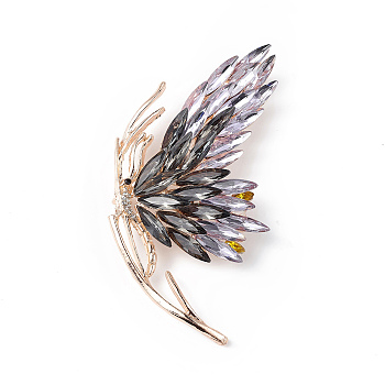 Rhinestone Butterfly Brooch Pin, Light Gold Alloy Badge for Women, Violet, 73.5x64x15mm, Pin: 0.8mm