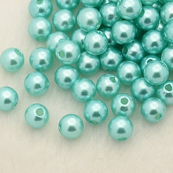 Imitation Pearl Acrylic Beads, Dyed, Round, Aquamarine, 4x3.5mm, Hole: 1mm, about 18100pcs/pound
