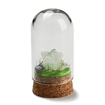 Natural Quartz Crystal Polygon Display Decoration with Glass Dome Cloche Cover, Cork Base Bell Jar Ornaments for Home Decoration, 30x60mm