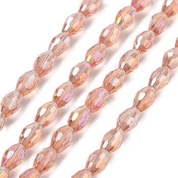 Transparent Electroplate Glass Beads Strands, Faceted, Oval, Dark Salmon, 8.5x5.5mm, Hole: 1.2mm, about 70pcs/strand, 20.87~23.23''(53~59cm)