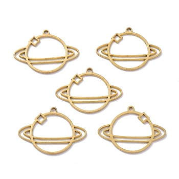 Brass Pendants, DIY Accessories, for Bracelets, Earrings, Necklaces, Planet, Raw(Unplated), 23x31x1.2mm, Hole: 1.6mm