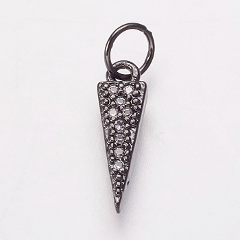 Brass Micro Pave Cubic Zirconia Charms, Triangle, Clear, Gunmetal, 13.5x4x2mm, Hole: 3.5mm