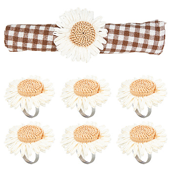 Plastic & Zinc Alloy Napkin Rings, Napkin Holder Adornment, Restaurant Daily Accessaries, Sunflower, Beige, 53x79x79mm, Inner Diameter: 34mm