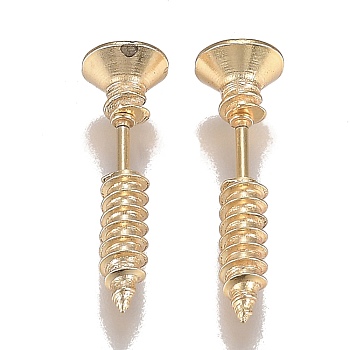 Vacuum Plating 304 Stainless Steel Unisex Punk Hip-hop Rock Nail Shape Screw Pierced Stud Earrings, Champagne Yellow, 25.5x7mm, Pin: 1mm