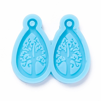 DIY Pendant Silicone Molds, for Earring Making, Resin Casting Molds, For UV Resin, Epoxy Resin Jewelry Making, Teardrop with Tree, Sky Blue, 40x44x5.5mm, Hole: 3mm, Inner Diameter: 34x19mm