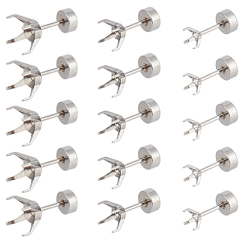 30Pcs 304 Stainless Steel Stud Earring Findings, with 30Pcs Ear Nuts, Stainless Steel Color, Tray: 4~8mm, 10.5~13x4.5~9mm, Pin: 0.8x8mm