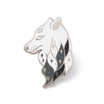 Wolf Enamel Pin, Platinum Brass Animal Brooch for Backpack Clothes, White, 31x22x2mm, Pin: 1.2.