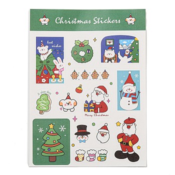 Christmas Theme Paper Sticker, Self-Adhesive Paper Gift Tag Stickers, for Party, Decorative Presents, Green, 150x110x0.1mm, paster: 14~47x16~39mm