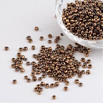 8/0 Electroplated Metallic Colours Round Glass Seed Beads, Coconut Brown, 3mm, Hole: 1mm, about 1101pcs/50g