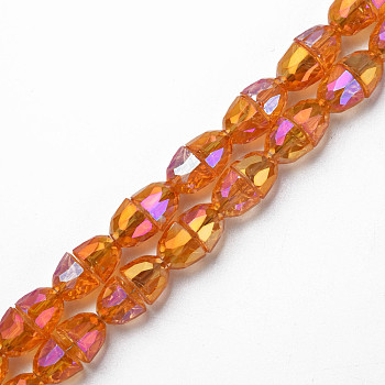 Electroplate Transparent Glass Beads Strands, Faceted, Bell, Dark Orange, 8x7mm, Hole: 1mm, about 94~100pcs/strand, 25.20 inch(64cm)