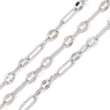 Brass Dapped Chains, Cadmium Free & Lead Free, Rack Plating, Long-Lasting Plated, Unwelded, with Spool, Platinum, 4~6x2~3x0.5mm
