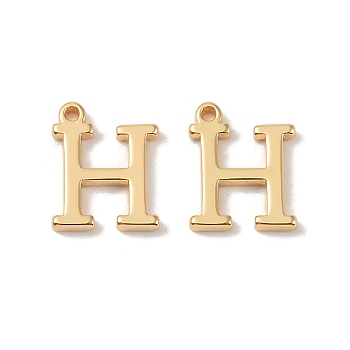 Brass Pendants, Real 18K Gold Plated, Letter H, 9.5x8x1.3mm, Hole: 0.8mm