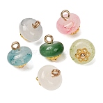 5Pcs Handmade Lampwork Pendants, Rondelle Charms, with Alloy Findings, Golden, Mixed Color, 11~11.5x10~10.2mm, Hole: 2mm(LAMP-L087-01G)