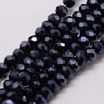 Electroplate Glass Bead Strands, Rondelle, Faceted, Pearl Luster Plated, Black, 3~3.5x2mm, Hole: 1mm, about 105~110pcs/strand, 29~31cm(X-GLAA-K016-2x3mm-10PL)