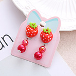 Alloy Plastic Clip-on Earrings for Kid, Platinum, Strawberry, 40x15mm(WG21FF0-13)