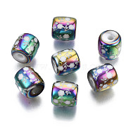 Electroplate Glass Beads, Column with Flower Pattern, Colorful, 11.5x11.5mm, Hole: 2.5mm, about 100pcs/bag(EGLA-S196-02A-06)