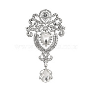 Crown Rhinestone Pins, Platinum Tone Alloy Brooch for Backpack Clothes, Crystal, 90x50mm(PW-WG59124-01)