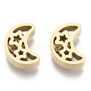 304 Stainless Steel Beads, Moon with Star, Golden, 10x7x3mm, Hole: 2mm(STAS-S079-181G)