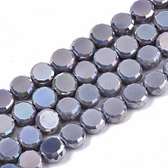 Electroplate Opaque Solid Color Glass Beads Strands, AB Color Plated, Faceted Flat Round, Dark Gray, 8x4mm, Hole: 1.5mm, about 99~101pcs/strand, 27.76 inch~28.94 inch, (70.5cm~73.5cm)(EGLA-T020-07G)