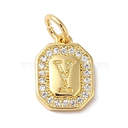 Real 18K Gold Plated Brass Micro Pave Clear Cubic Zirconia Pendants, with Jump Ring, Long-Lasting Plated, Lead Free & Cadmium Free, Letter Charms, Letter Y, 12x8.5x2mm, Hole: 3mm(KK-L216-002G-Y)