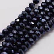 Electroplate Glass Bead Strands, Rondelle, Faceted, Pearl Luster Plated, Black, 3x2mm, Hole: 1mm, about 120~125pcs/strand, 12.4 inch(X-GLAA-K016-2x3mm-10PL)