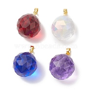Faceted Transparent K9 Glass with Brass Pendants, Teardrop Charms, Golden, Mixed Color, 27.5x21mm, Hole: 4x4.5mm(PALLOY-JF02041)