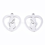 201 Stainless Steel Pendants, Laser Cut, Heart with Virgin Mary, Stainless Steel Color, 17.5x15.5x1mm, Hole: 1.4mm(STAS-T044-193P)