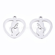 Non-Tarnish 201 Stainless Steel Pendants, Laser Cut, Heart with Virgin Mary, Stainless Steel Color, 17.5x15.5x1mm, Hole: 1.4mm(STAS-T044-193P)