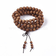 4-Loop Wrap Style Buddhist Jewelry, Sandalwood Mala Bead Bracelets, Stretch Bracelets, Round, Sandy Brown, 3-1/2 inch(9cm)(BJEW-S140-13B)