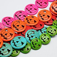 Synthetic Turquoise Beads Strands, Dyed, Halloween Pumpkin Jack-O'-Lantern Jack o Lantern, Mixed Color, 30x6mm, Hole: 1mm(X-TURQ-G115-30mm-M)