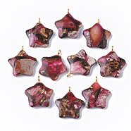 Assembled Synthetic Imperial Jasper and Bronzite Pendants, with Golden Tone Iron Loop, Dyed, Star, Hot Pink, 23~24x21x5mm, Hole: 2mm(G-S366-002D)