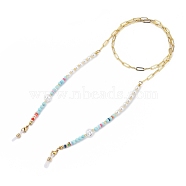 Brass Eyeglasses Chains, Neck Strap for Eyeglasses, with Polymer Clay Heishi Beads, Glass Beads, Plastic Beads, Natural Turquoise Beads, 304 Stainless Steel Lobster Claw Clasps and Rubber Loop Ends, 31.89 inch(81cm)(AJEW-EH00214-01)