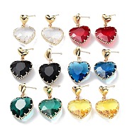 Light Gold Brass Stud Earrings, Glass Heart Drop Earrings, Mixed Color, 31.5x18.5mm(EJEW-Q800-45KCG)