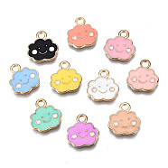 Alloy Enamel Charms, Cloud, with Smile Face, Light Gold, Mixed Color, 13x12x1mm, Hole: 1.8mm(ENAM-S121-072-A)