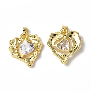 Brass Micro Pave Cubic Zirconia Pendants, Real 18K Gold Plated, Heart Charm, Clear, 20x18.5x5mm, Hole: 4.5x2mm(KK-P223-51G-03)