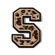 Polyester Computerized Embroidery Cloth Iron On Sequins Patches, Leopard Print Pattern Stick On Patch, Costume Accessories, Appliques, Letter.S, 60x42x1.5mm(PATC-SZC0001-01S)