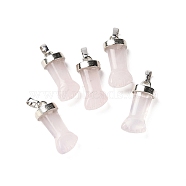 Natural Rose Quartz Pendants, Figa Hand Charms, with Platinum Tone Brass Findings, 19~24x9~10x6mm, Hole: 4X7mm(G-K322-01F-P-01)