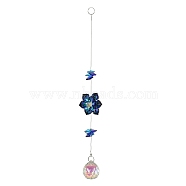 Glass Flower Hanging Suncatchers, Round Tassel for Window Garden Decorations, Marine Blue, 300~305.5mm(HJEW-P018-E03)