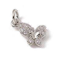 Brass Micro Pave Clear Cubic Zirconia Butterfly Charms, with Open Jump Rings, Platinum, 8x10.5x2.5mm, Hole: 2.7mm(ZIRC-F132-88P)