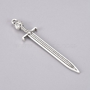 Tibetan Style Alloy Big Pendants, Long Swords, for Crafting, Pendant Making, Antique Silver, 66.7x14.5x5.5mm, Hole: 2mm(PALLOY-TAC0009-63AS)