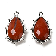 Natural Red Jasper Pendants, with Platinum Brass Edge, Faceted, Teardrop, 22.5x14x5.5mm, Hole: 1.6mm.(G-B009-02P-L)