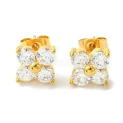 PVD Vacuum Plating 304 Stainless Steel Cubic Zirconia Stud Earrings for Women, Flower, Golden, 11.5x11.5mm(EJEW-L284-17G)